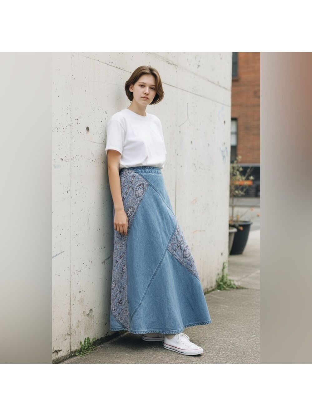 Pendleton Vintage Denim Bandana Print Patchwork Maxi Skirt Size 10 90’s Festival - Picture 2 of 9